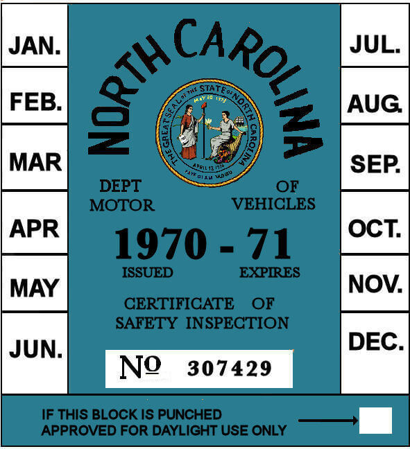 (image for) 1970-71 North Carolina INSPECTION Sticker